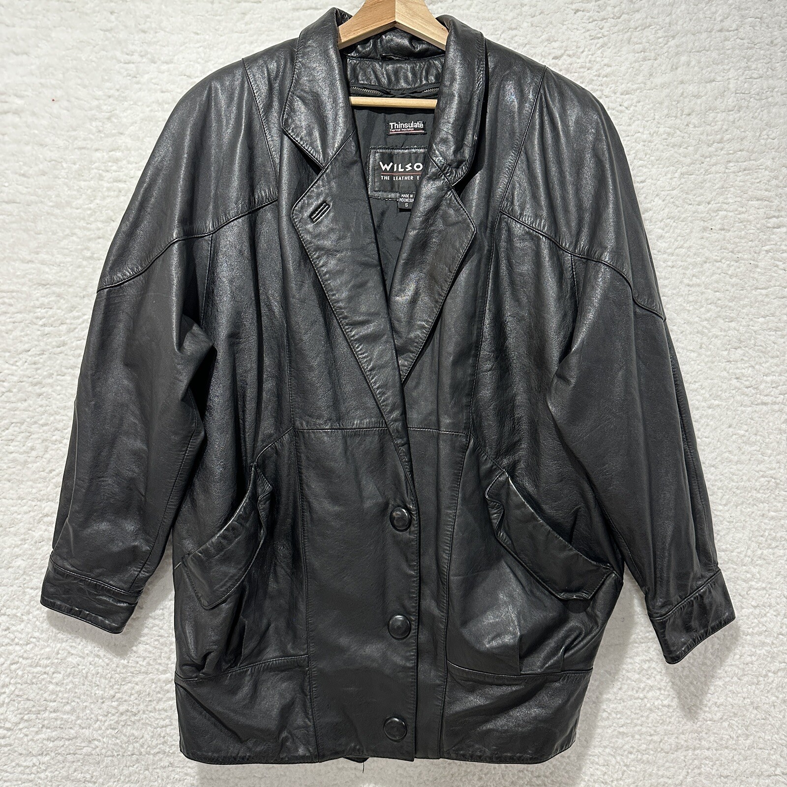 Wilson Vintage Women Thinsulate Lining Removable Black Leather Jacket Size Small