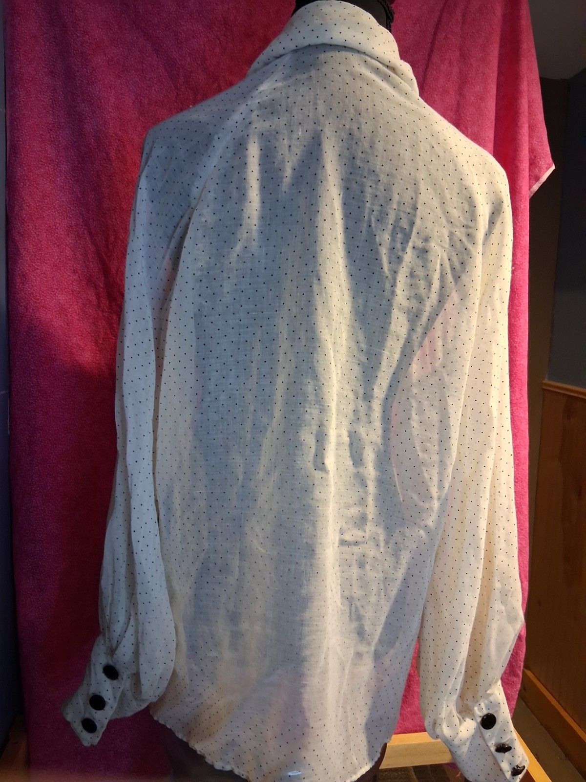Vintage Hand-Sewn Sheer Polka Dot Blouse Artisan Made S/M
