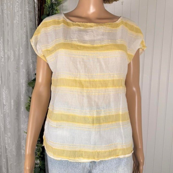 LOFT lightweight striped blouse in soft cream and pastel yellow XS
