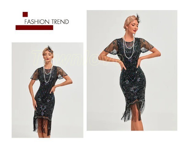 1920s Flapper Dress Women’s Slim Fit Sequin Tassel Vintage 20s Party Dress Skirt
