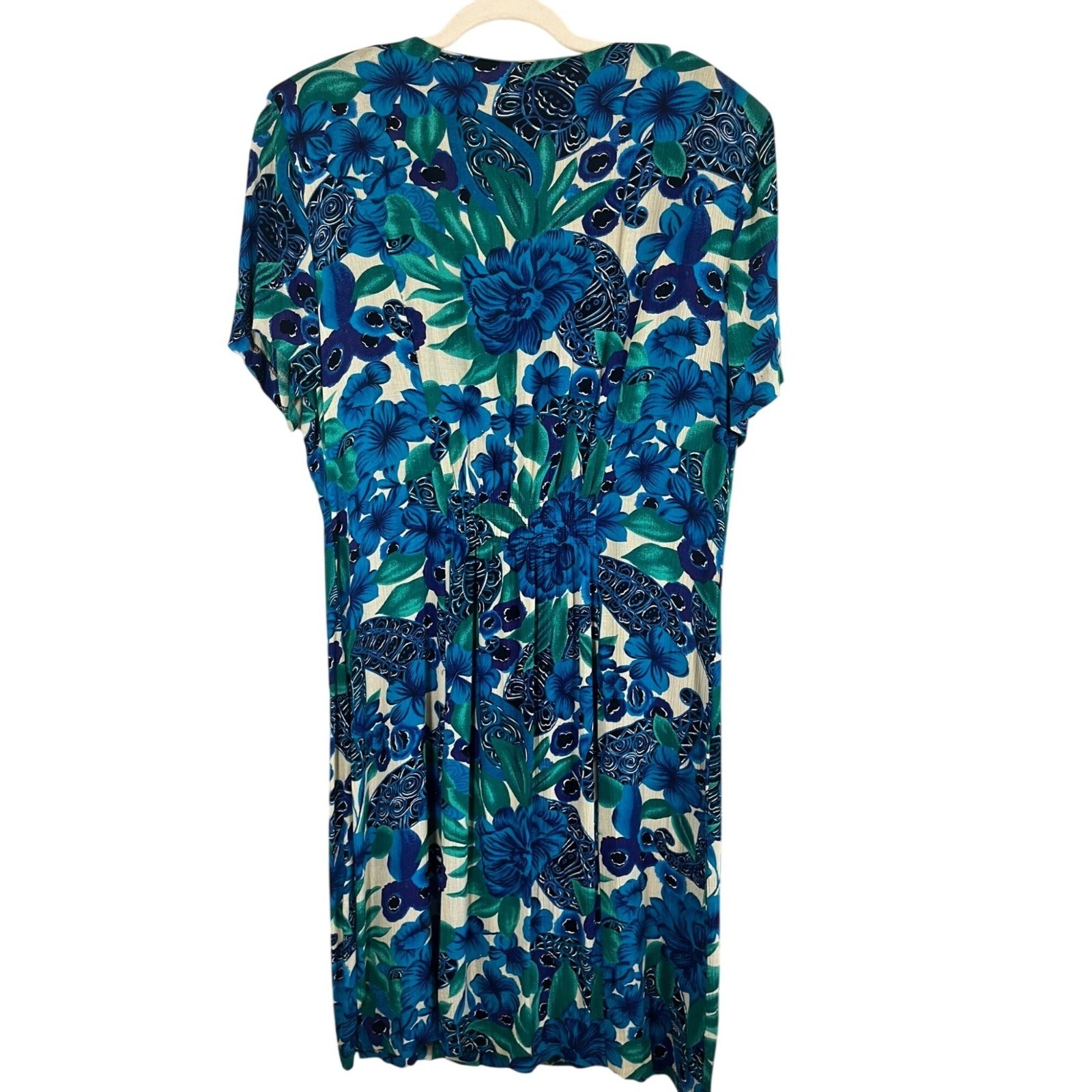Vintage Floral Paisley Dress Blue 16 Tropical Mod Retro Preppy Classic Secretary