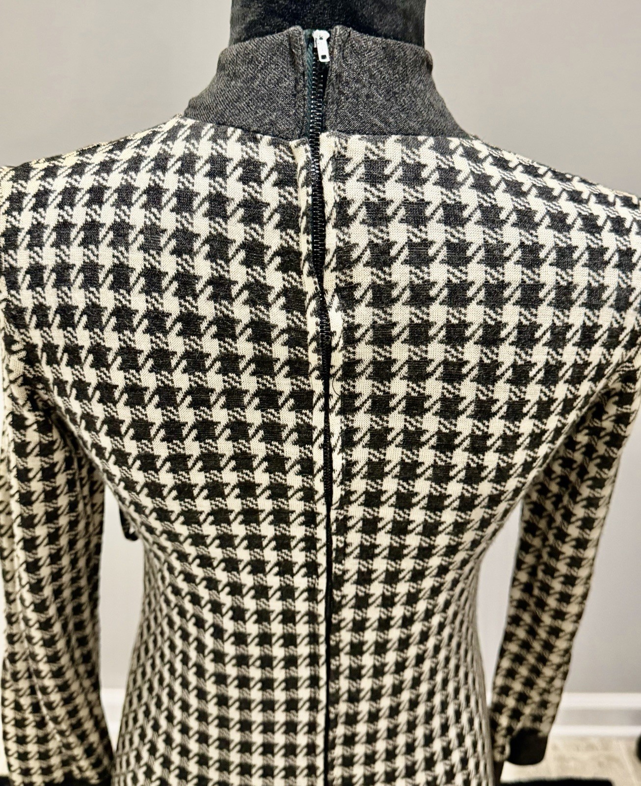 2 Vintage 1970s Women’s Dresses- Tan Terry Shirt Dress& Grey Houndstooth