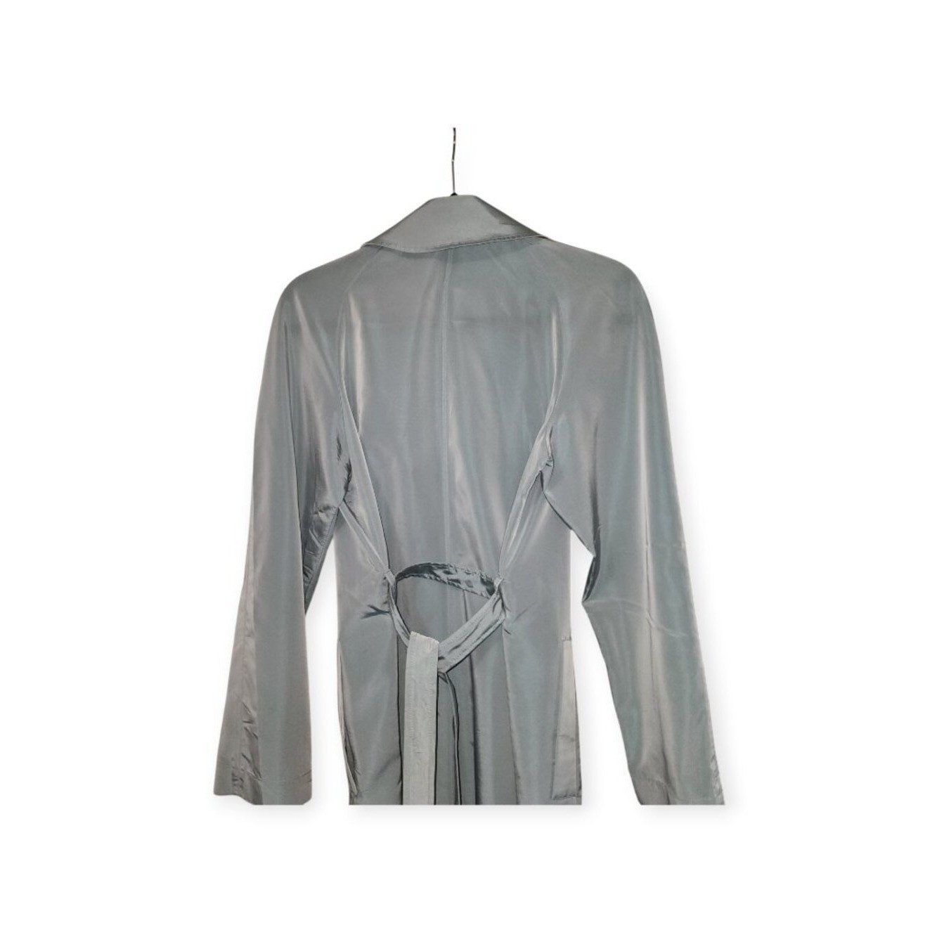 Vintage Silvery Blue Satin Trench Coat Women’s Lightweight Belted Duster Jacket