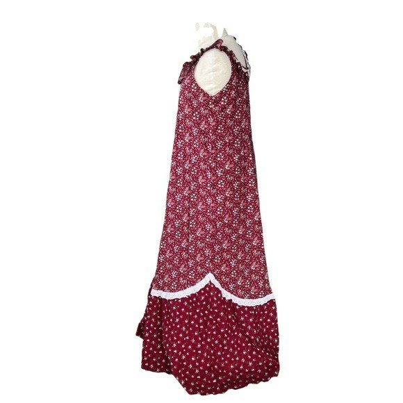 VTG Hilda Hawaii Cottagecore Prairie Maxi Sundress Ruffle Lace Calico Floral Sm