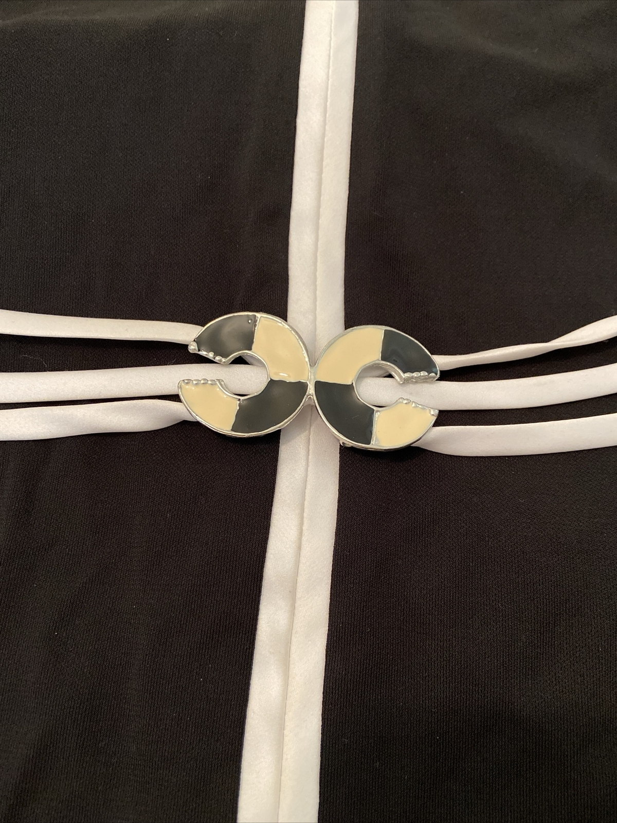 Vtg CHIC JOSEPH RIBKOFF 2 PC Halter Top Skirt Black With White Trim Slit Sz 10