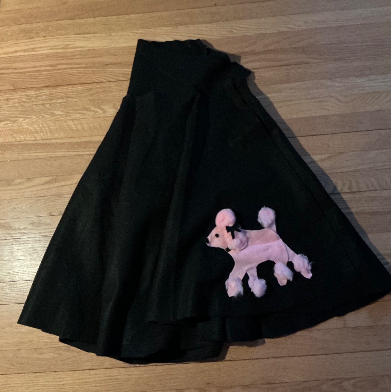 Black Felt Skirt Pink Poodle, Halloween Play, Handmade, Felt Cut Out Pink Poodle