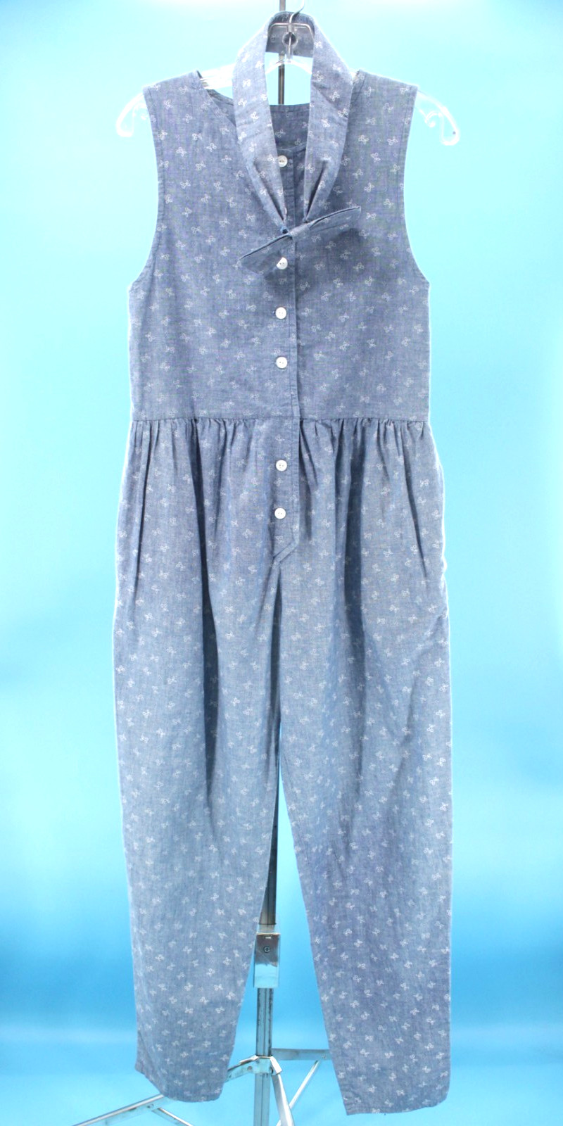 Vtg Women’s 80s 90s Blue Cherry Print Laura Ashley Fabric Jumpsuit W/ Belt XS