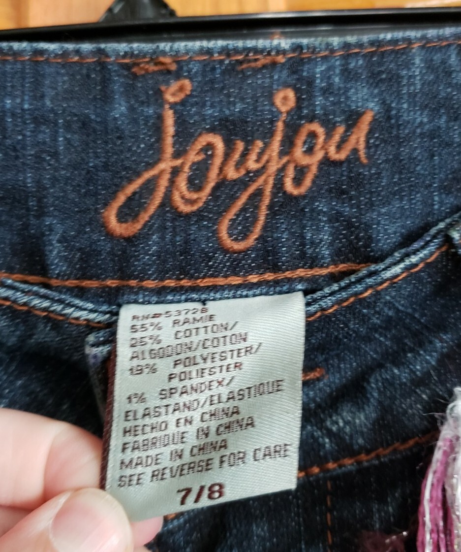 Juniors JouJou Embellished Flower Rhinestone Flare Jeans Y2K Scarf Belt Sz 7/8