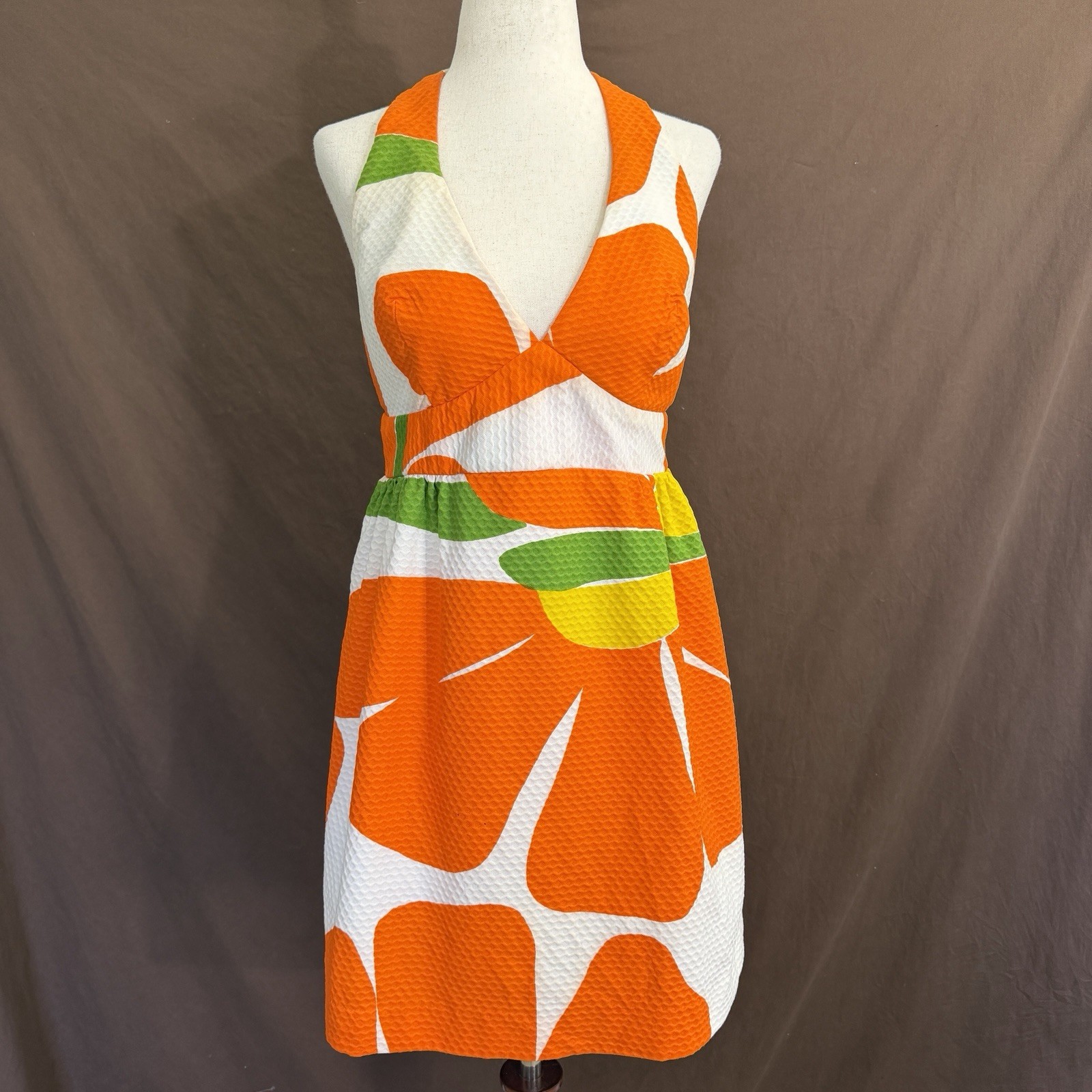 1960’s RARE BOLD Retro Mod Floral FLORENCE LUSTIG Sun Dress XS Open Back