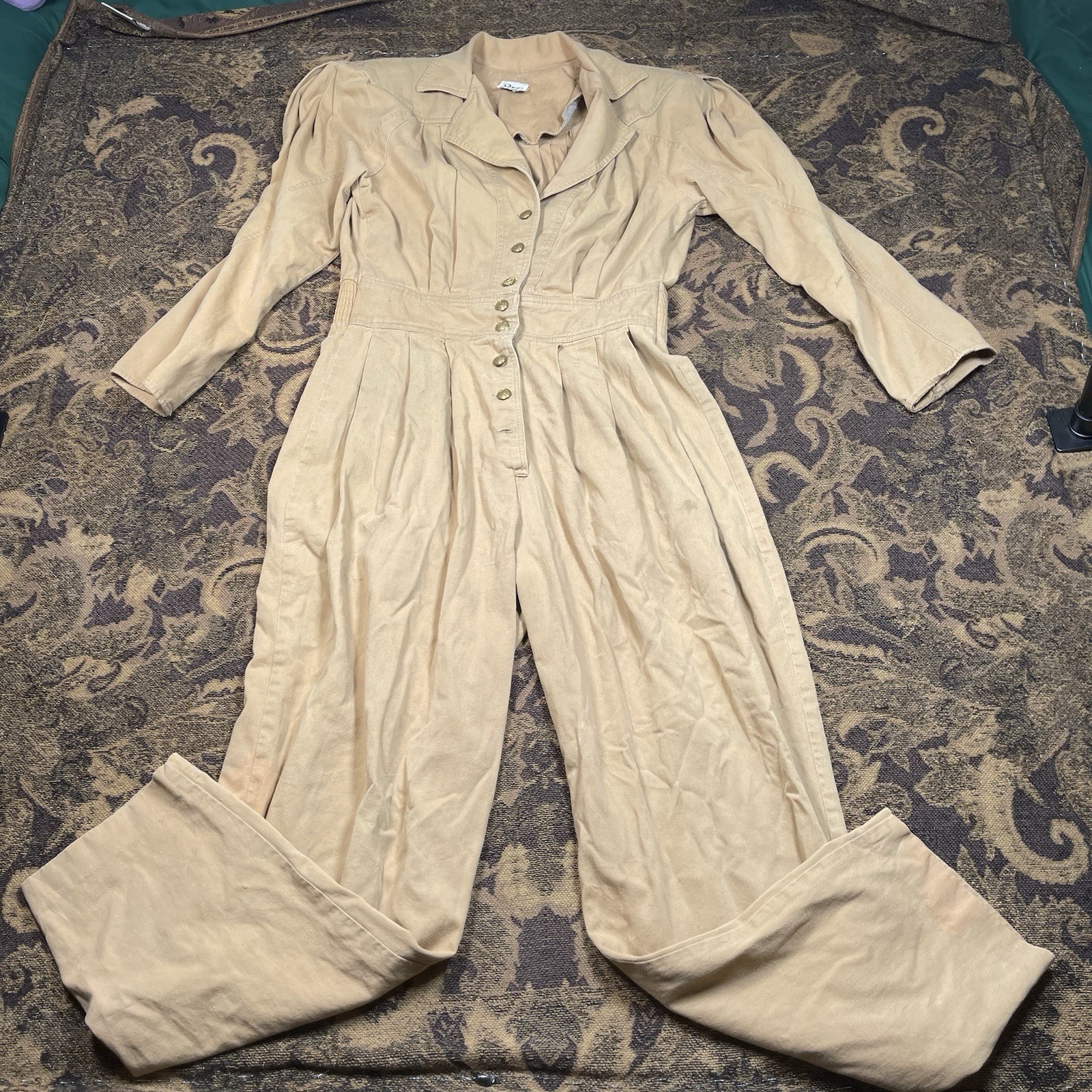 Vtg 70s Pacino Woman’s Jumpsuit Size 10 Medium Beige Mid Button