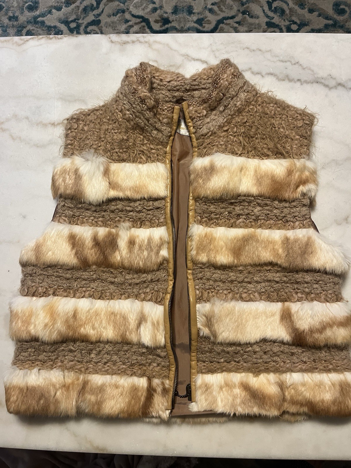 Vintage Made In Italy Vest Women Boho Luxury Faux Fur Wool Sz 10 (Eu 46) 60s-70s