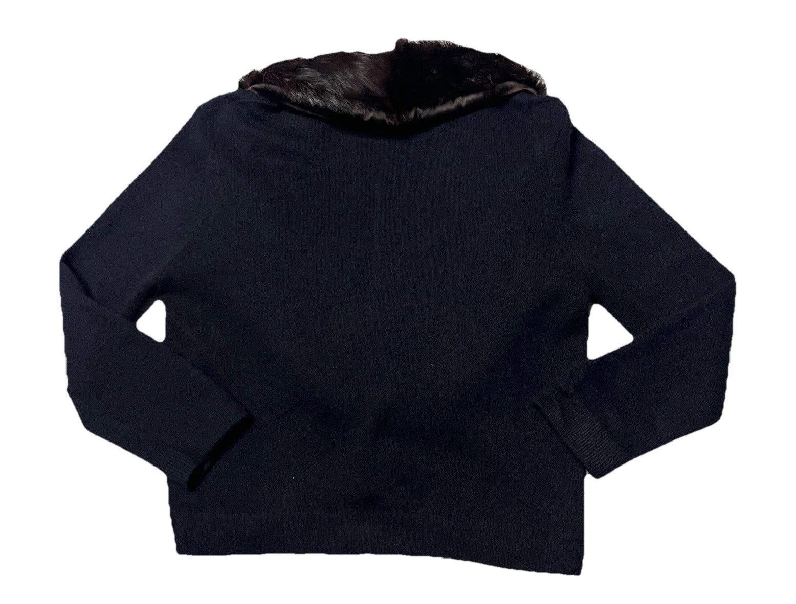 Vtg 50’s Du Pont Orlon Black Cardigan REAL MINK FUR Shawl Collar Sweater S/M
