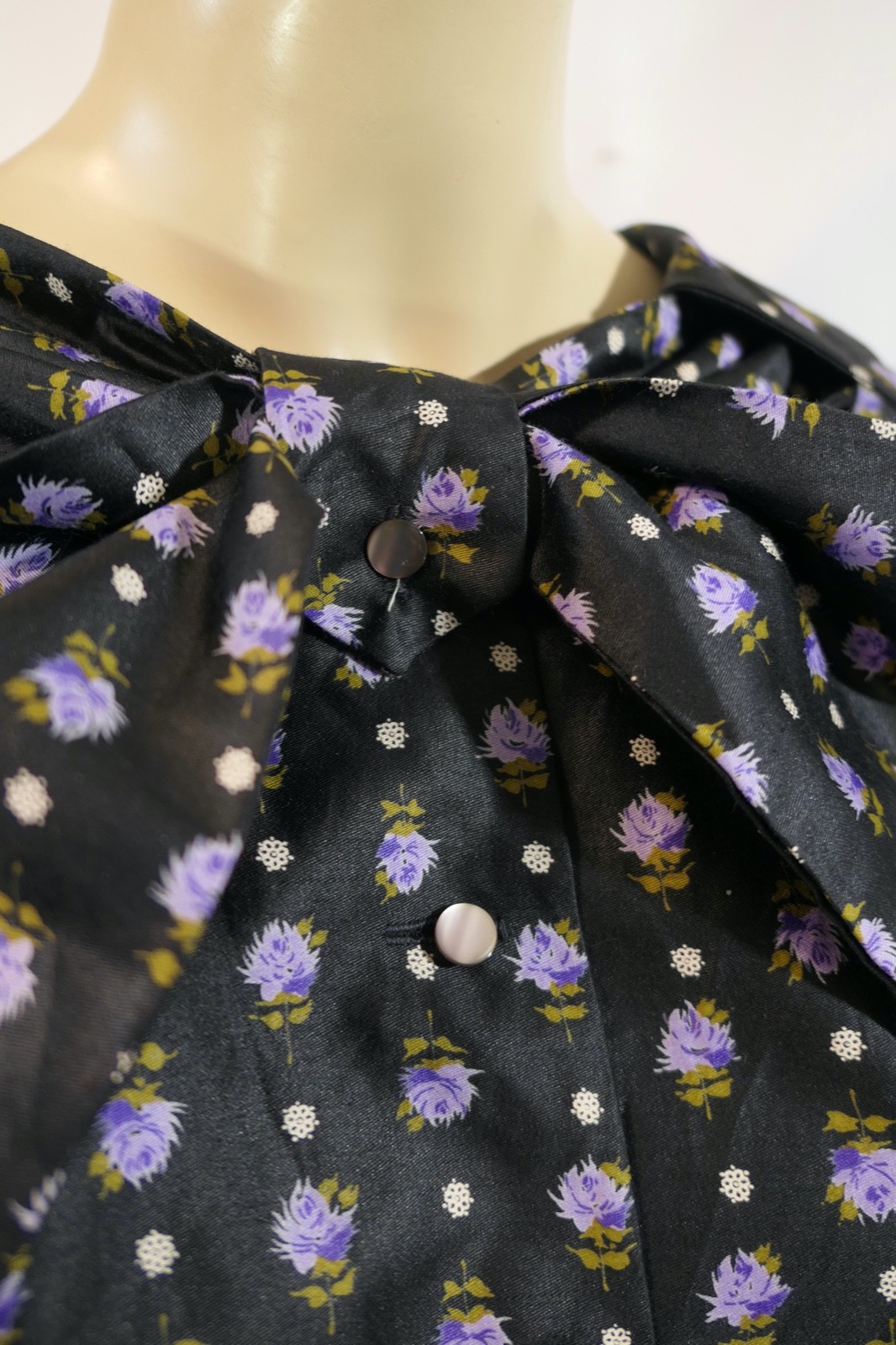 Vintage 50s Rockabilly Handmade Black Lavender Cotton Ascot Dress A Line Full M