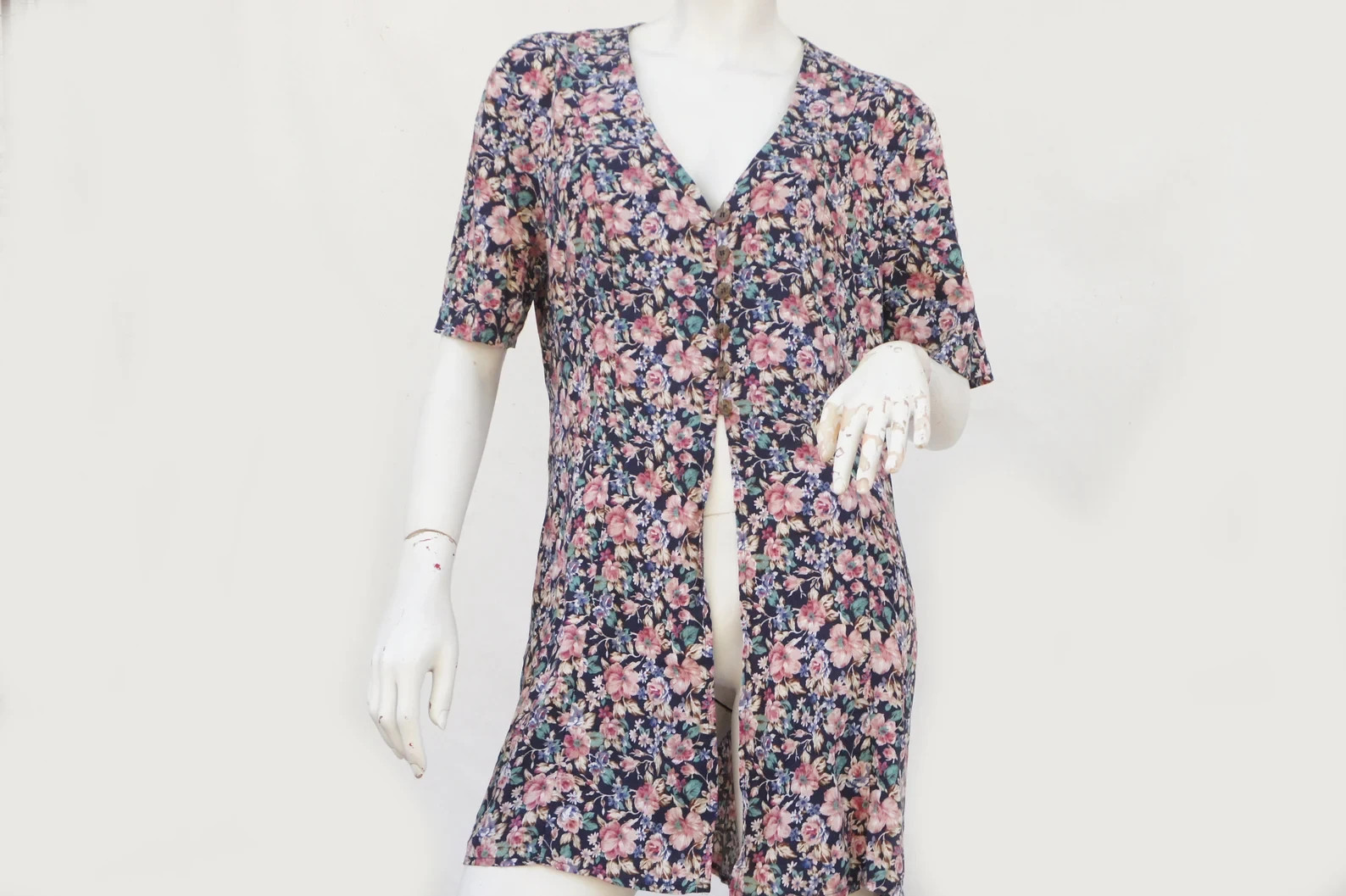 Vintage 90s Floral Print Duster Vest by More Jazz Cottagecore Boho Top Tunic