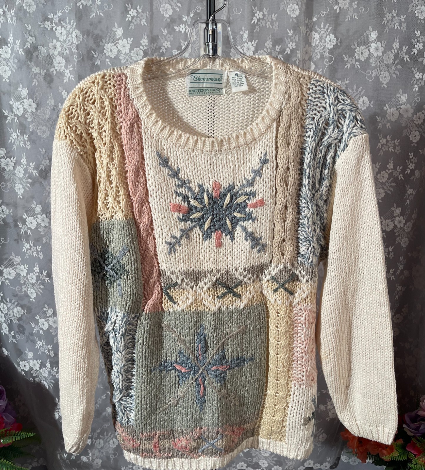 Vintage 90s Snowflake Sweater Size Medium 1990s Retro Cottage Prairie Winter