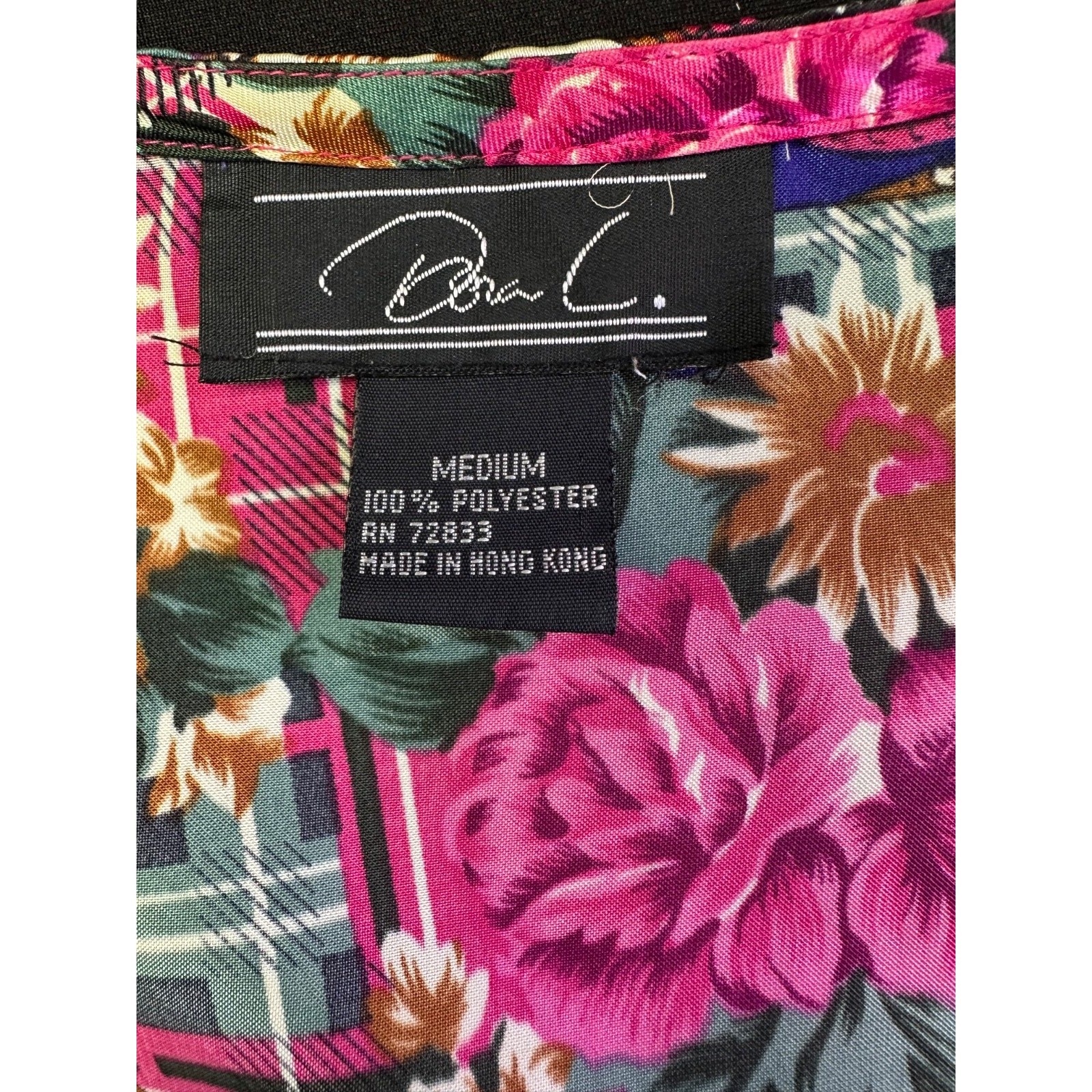 Vintage Dora C Night Shirt M Satin Floral Plaid Paisley Grandmacore Pink 80s