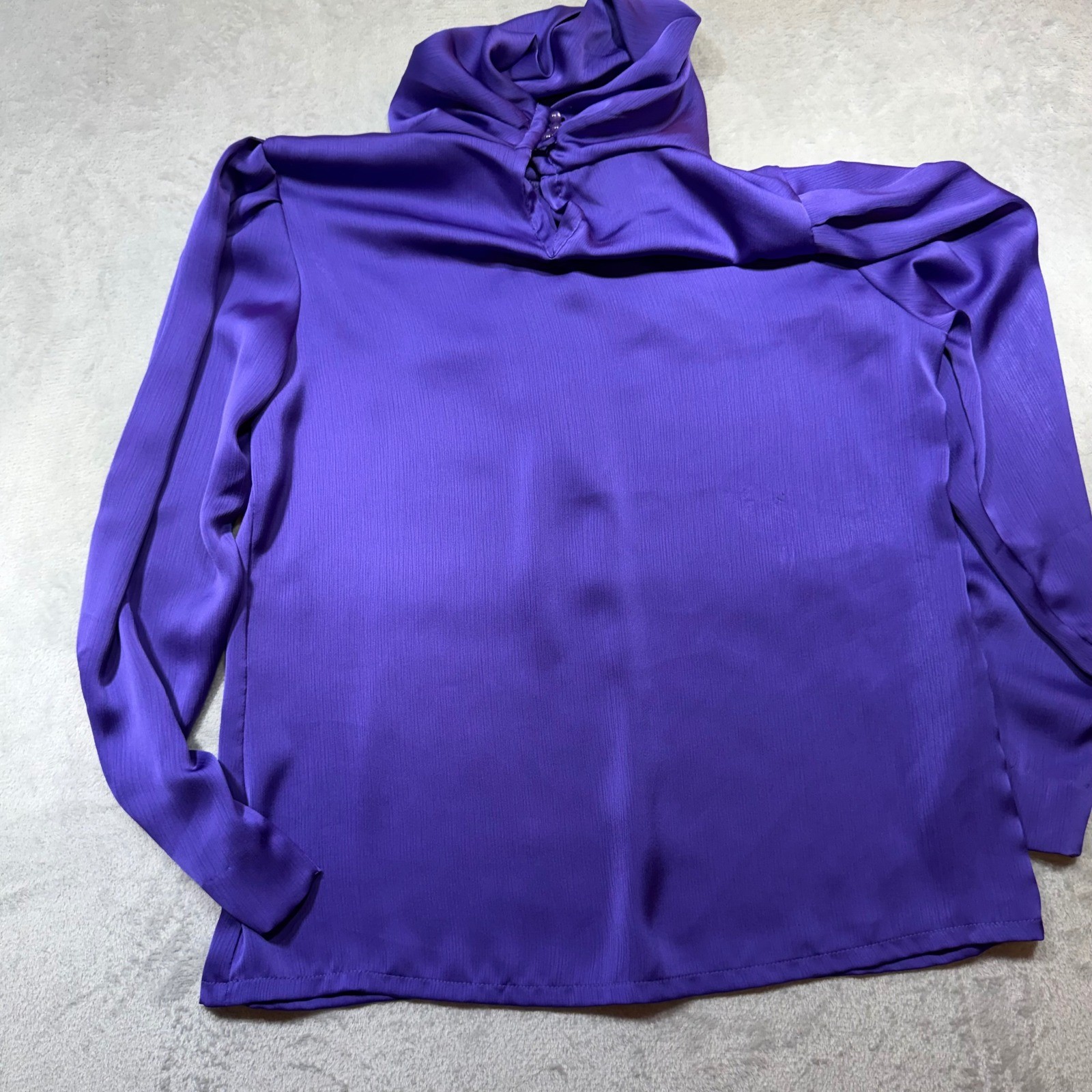 Vintage Purple Cowl Neck Blouse 80s Puff Shoulder Power Dressing Dark Office