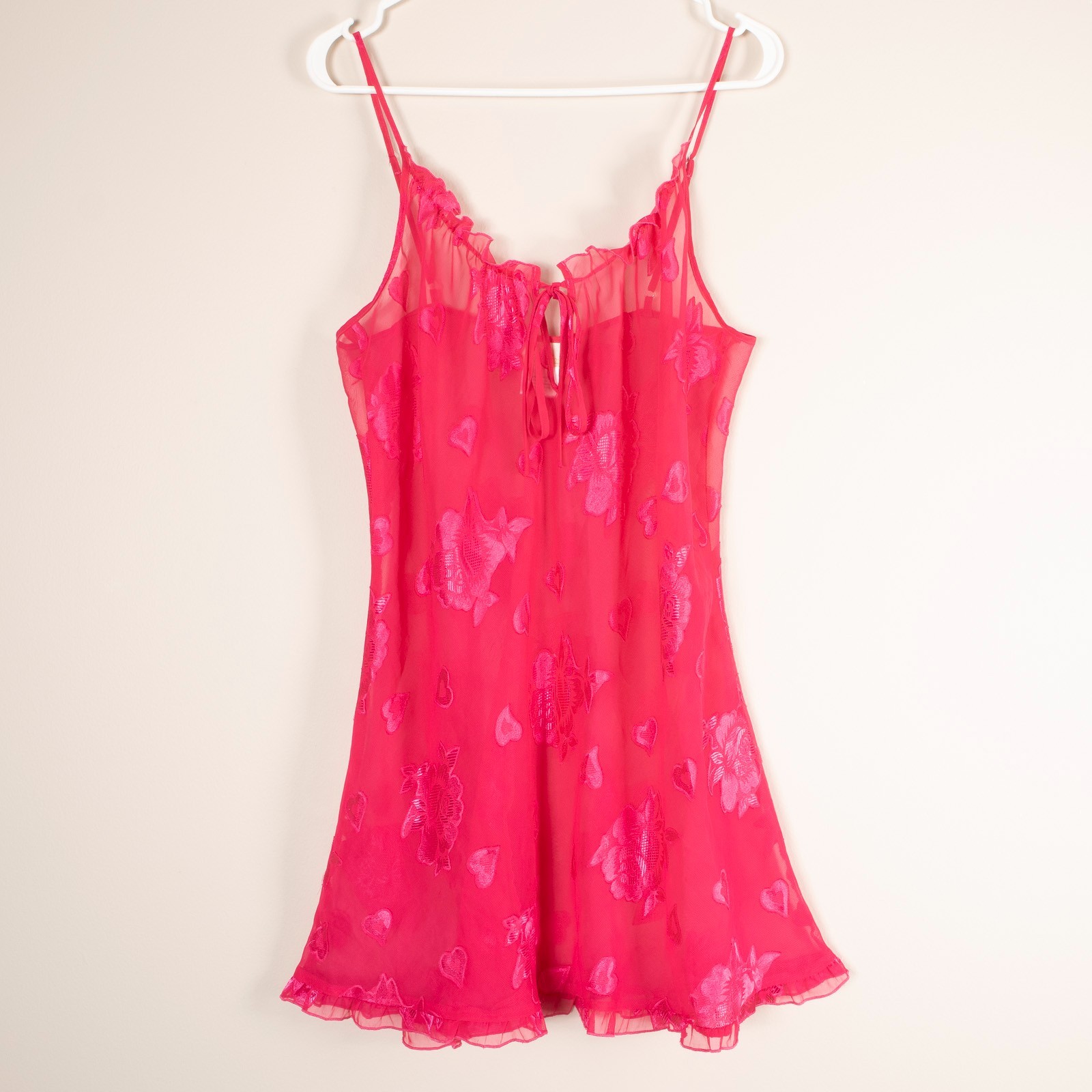 L.A. Intimates Nightgown Babydoll Chemise Hot Pink Ruffle Floral Nightie Sexy M