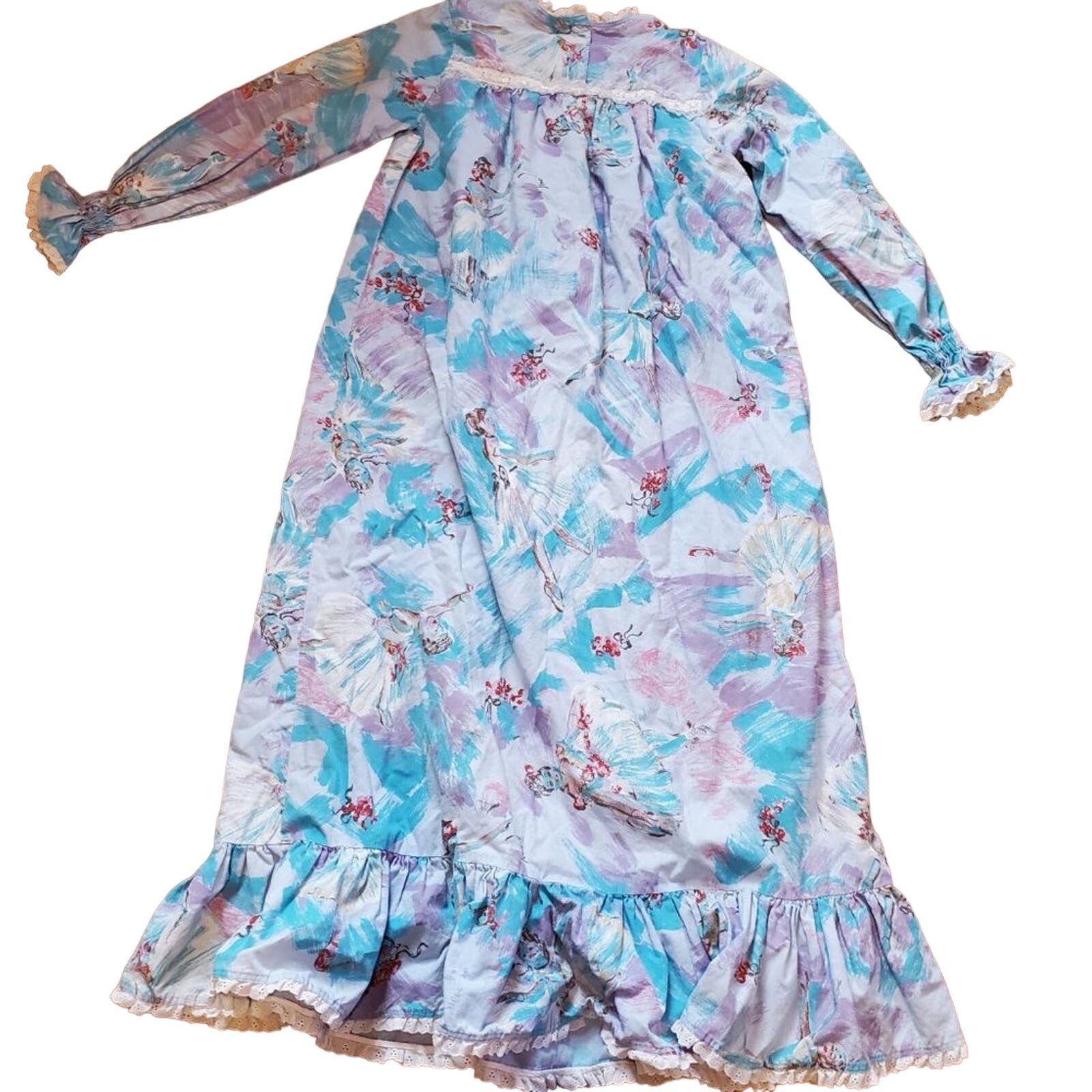 Vintage Ballerina Long Sleeve Ruffle Maxi Dress Gown Mock Neck Coquette Ballet