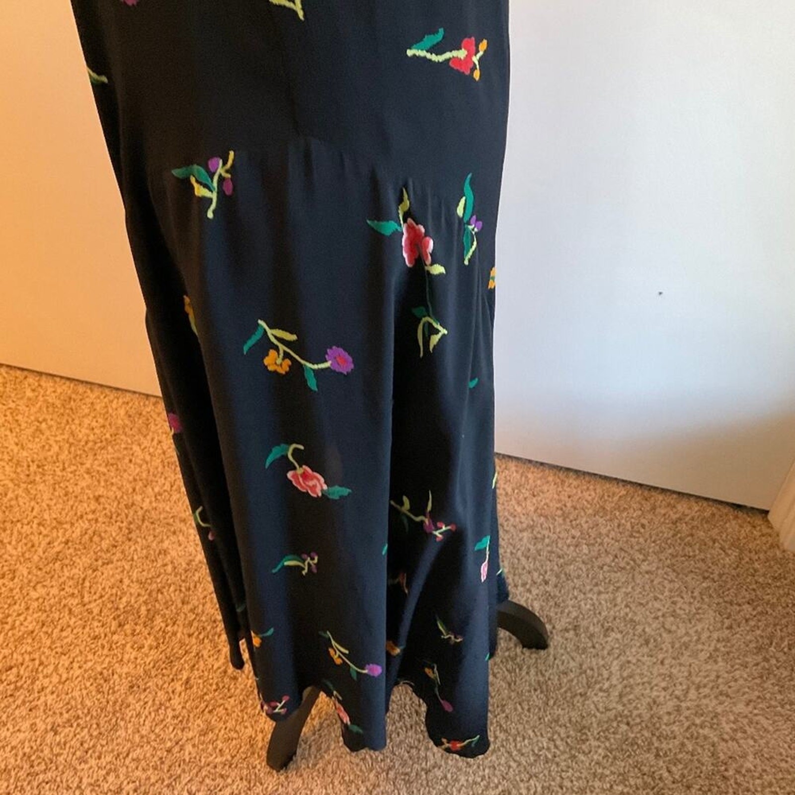 Vintage 80’s Norma Kamali Designer black floral racer back tank maxi midi dress