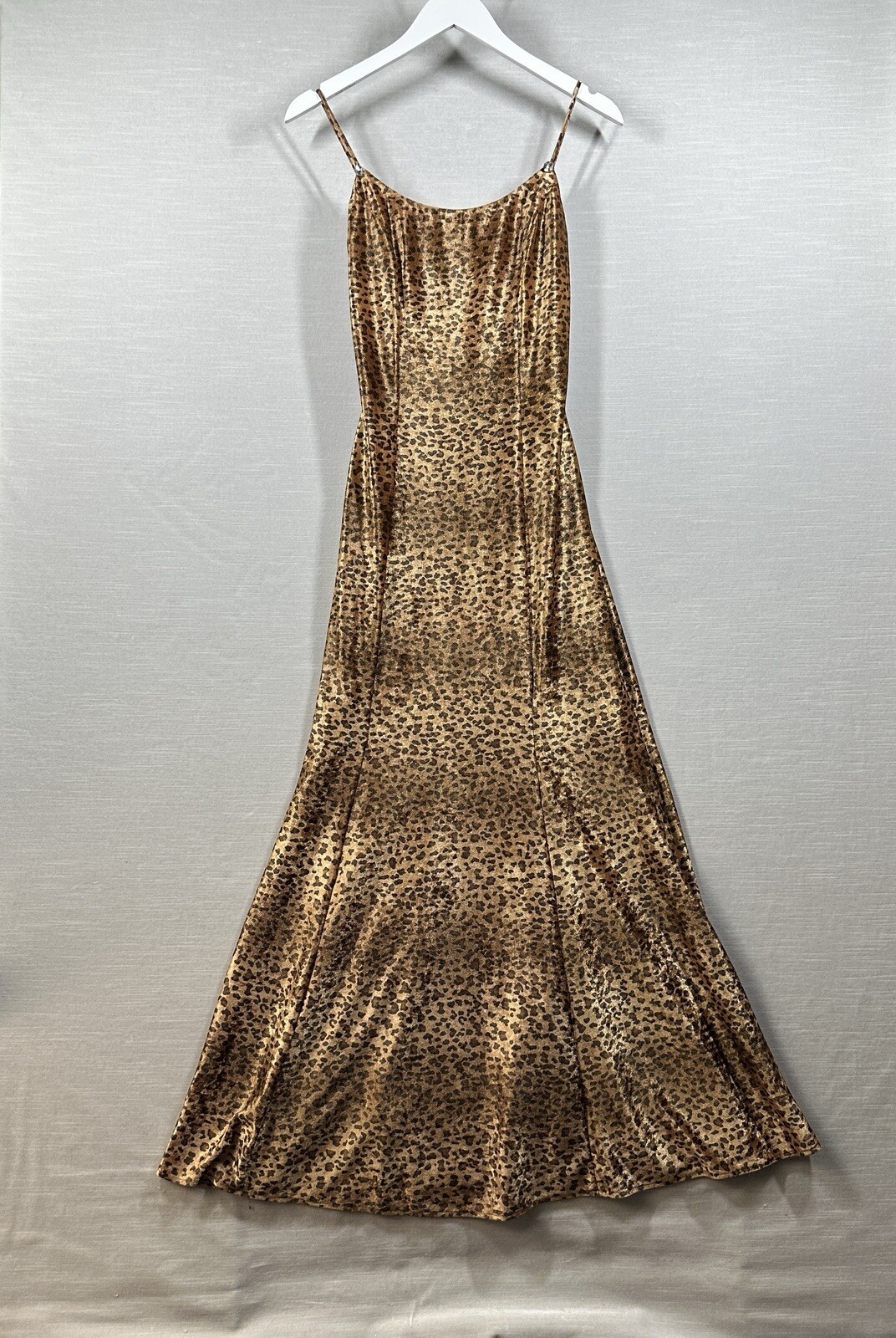 Vintage Dave and Johnny Dress Womens Small Brown Cheetah 90s Maxi Prom Evening