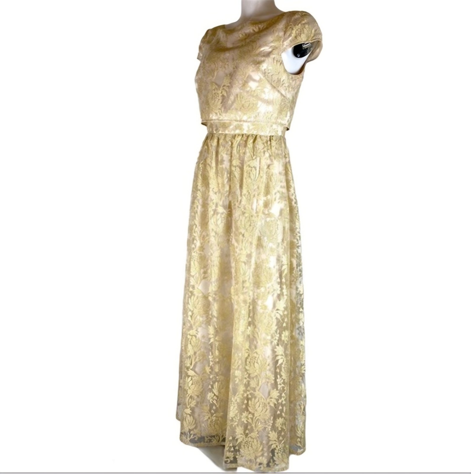Adrianna Papell Formal Evening Dress Ivory Gold Short Sleeve