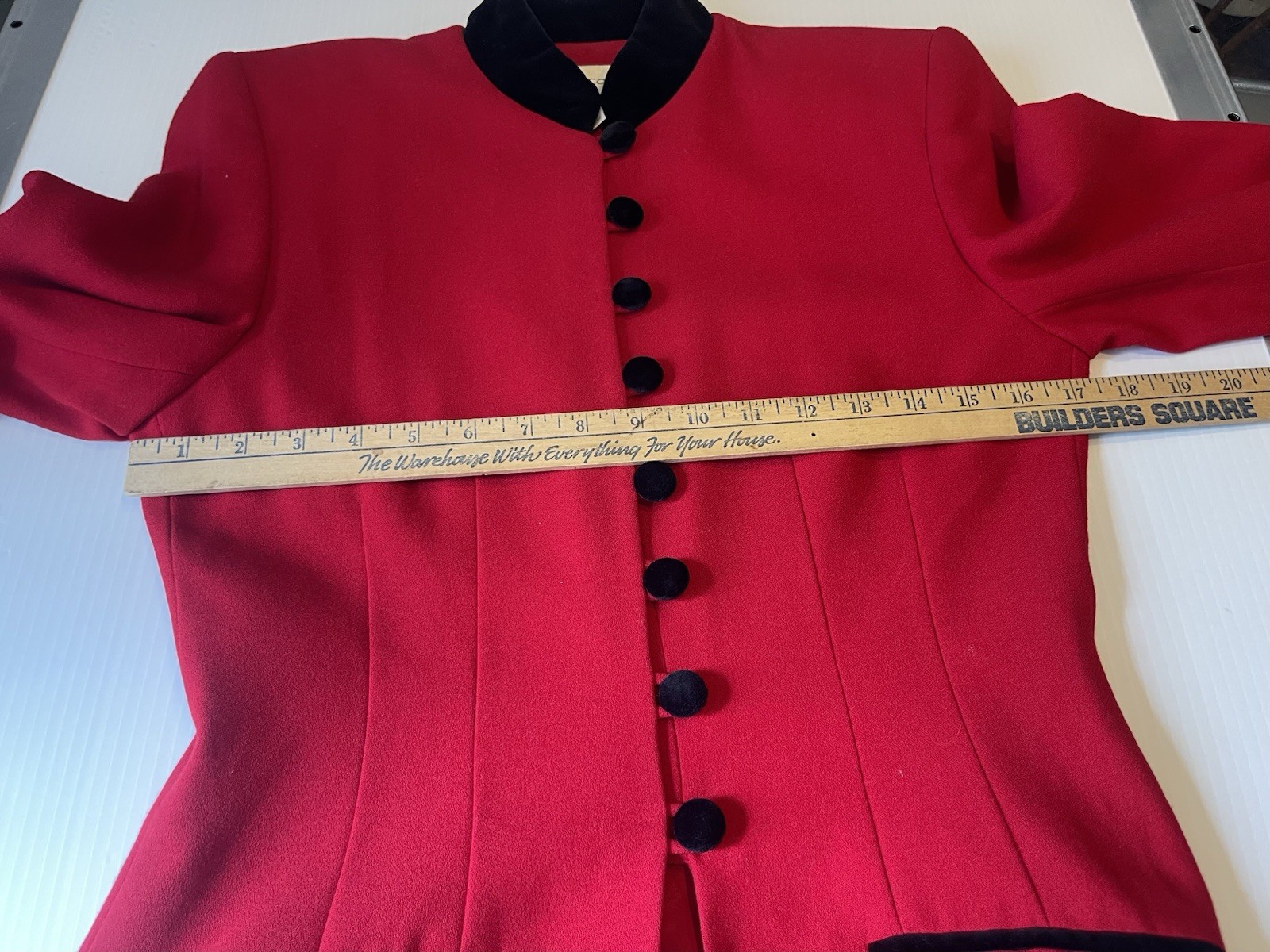 VTG Casual Corner Cotton Red With Velvet Trim Buttons Pant Suit Set Size 4