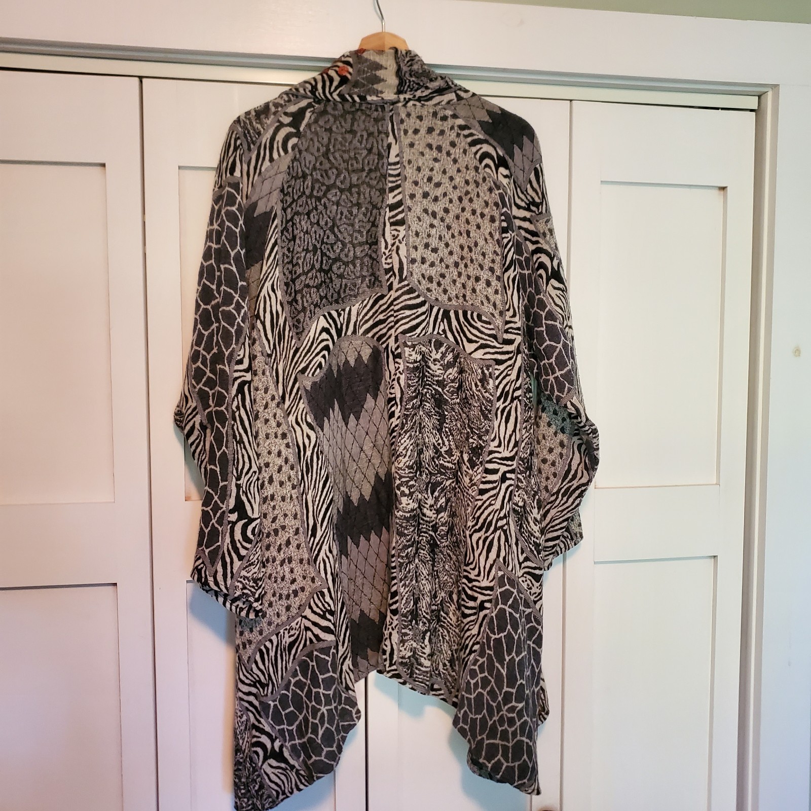 VTG Anu Wool Patchwork Abstract Art Open Jacket Womens S Mixed Media Embroidered