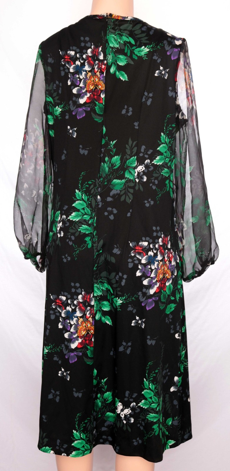 1970s Vintage Dress Black Floral Gothic Green Witchcore Boho Fall Sheer Sleeve L