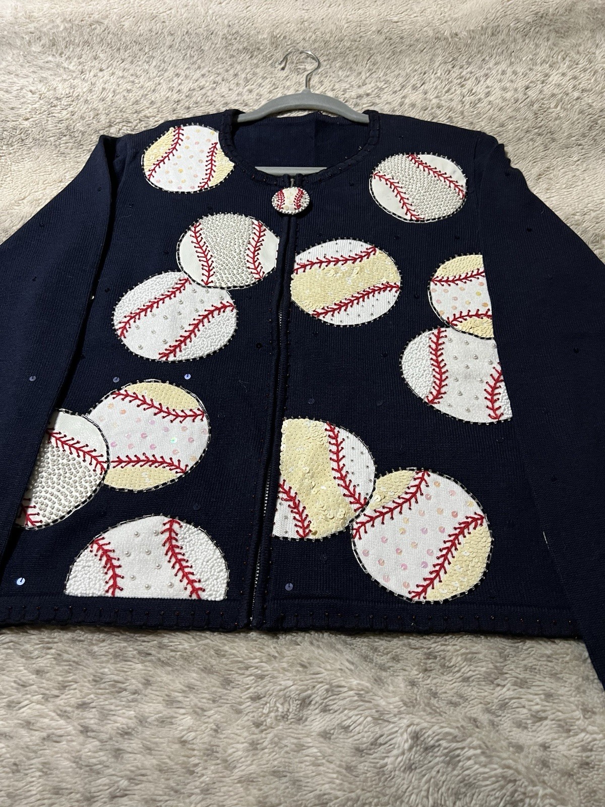 BEREK 2 Vintage Baseball Sweater Zip Up Cardigan Navy Blue Size Medium NWT