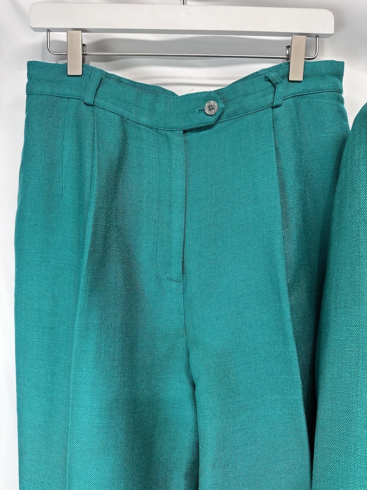 Ann May Vintage 80’sPant Suit 100% Silk Emerald Green Jacket SZ 12 & Pants Sz 14