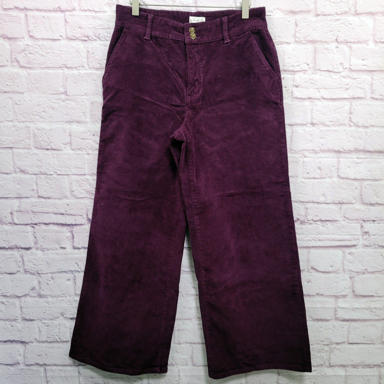 Wonderly Corduroy Eggplant Wide Leg Pants Womens 6P High Rise Retro Boho Indie