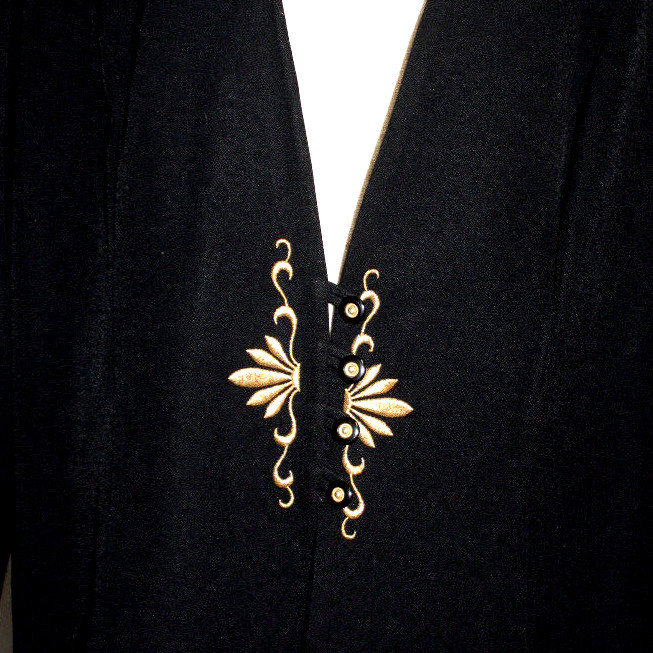 Michael Blake Womens 20W Petite Jacket Black Long Sleeve Gold Embroidery Blazer