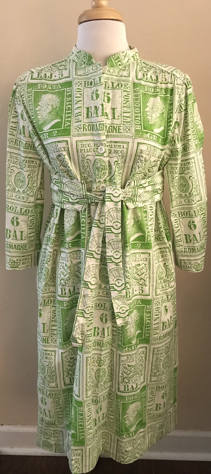 Studio Picone Roma Vintage Womens Dress Green White Postage Stamps Italy Rare