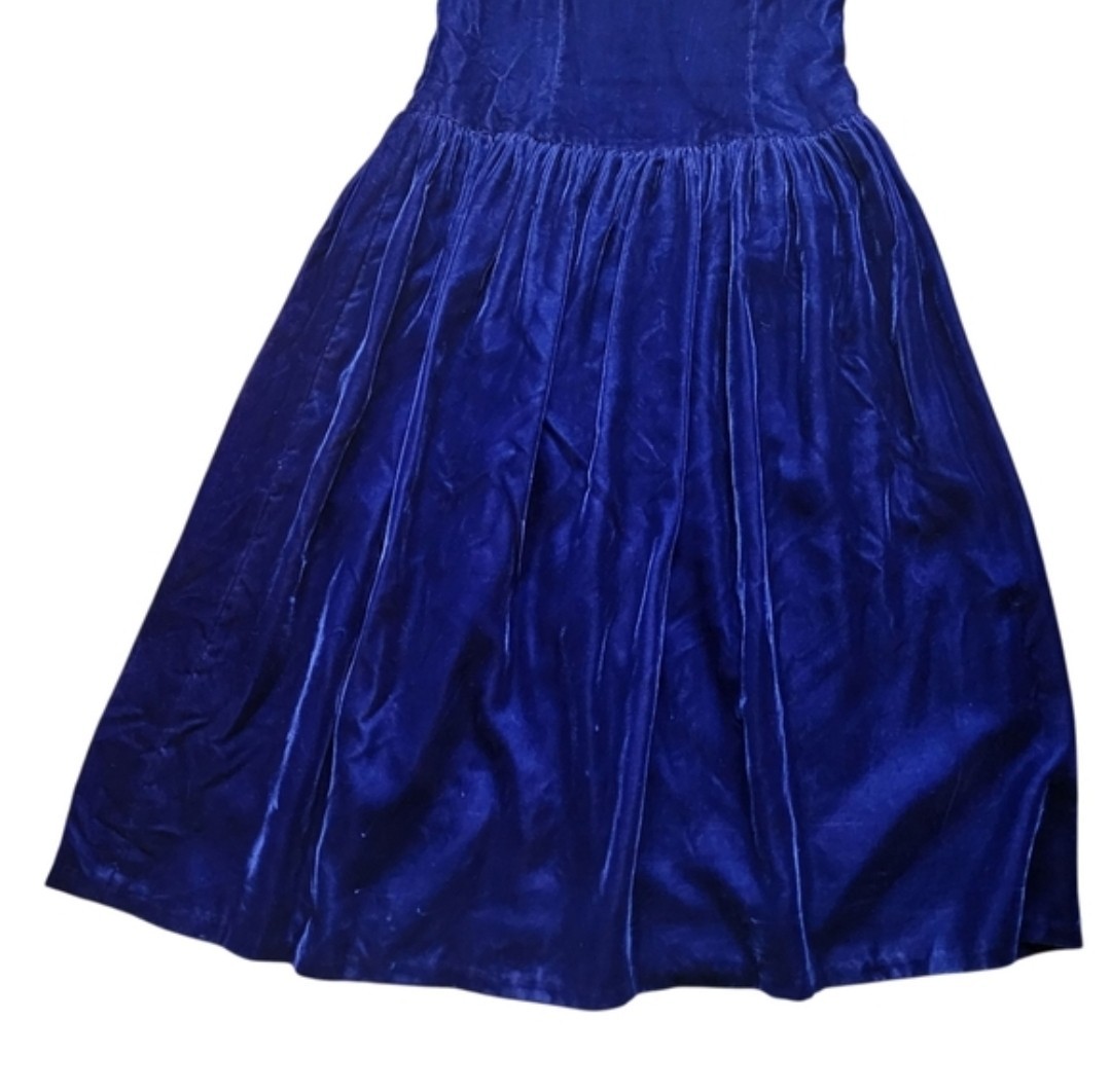 Vintage Gunne Sax By Jessica McClintock 70’s 80’s Dress Blue Velvet Size Small 5