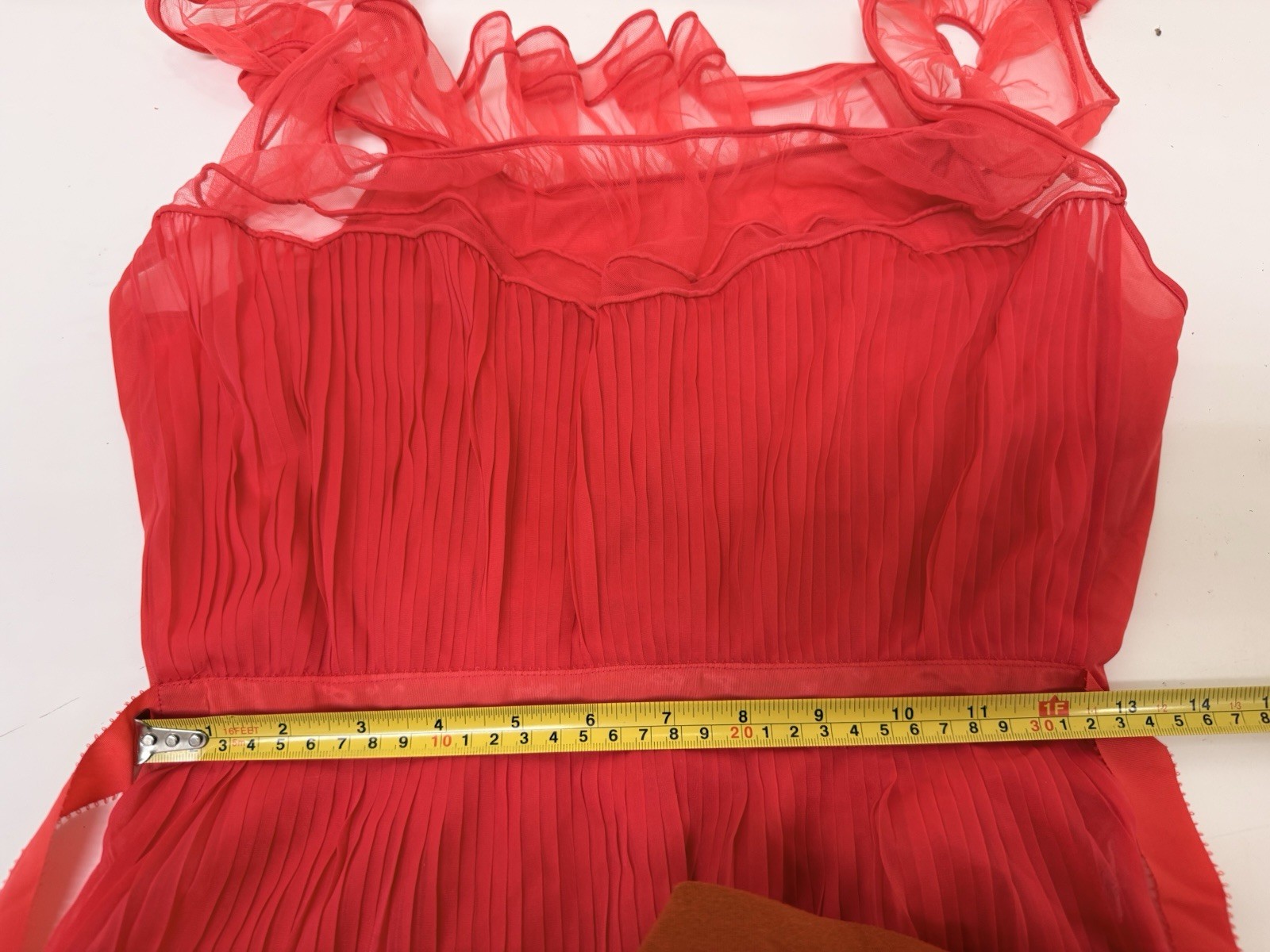 Vtg Vanity Fair Night Gown Chiffon Red Maxi Swing S/M Full Length Ruffled Pinup