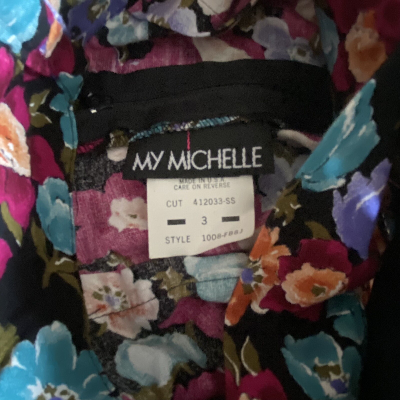 Vintage Floral My Michelle Women Skirt Size 3 Purple Blue Yellow Pleated w/ Belt