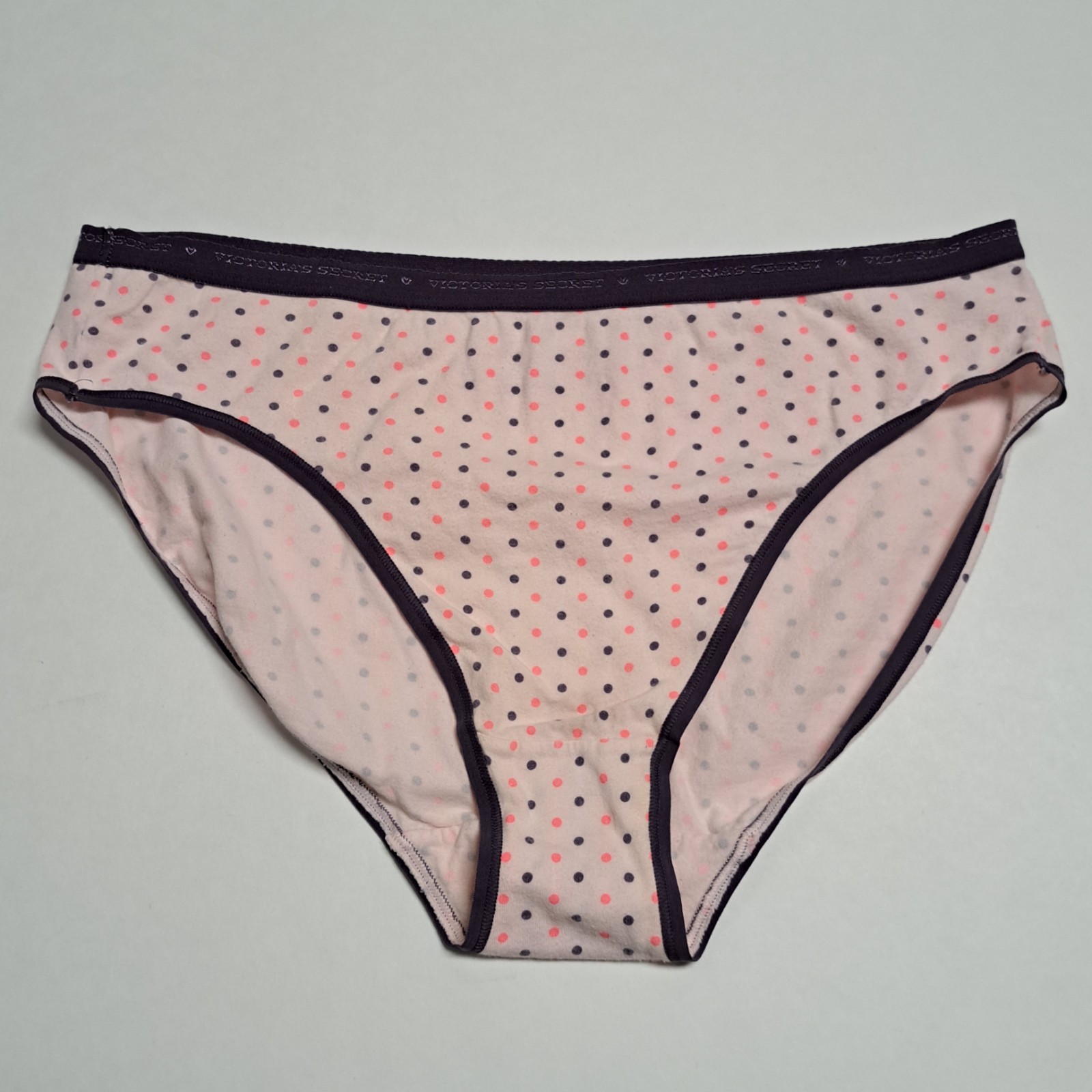 vintage 2014 Victoria’s Secret High Leg Brief L Pink Purple Polka Dot 95% Cotton