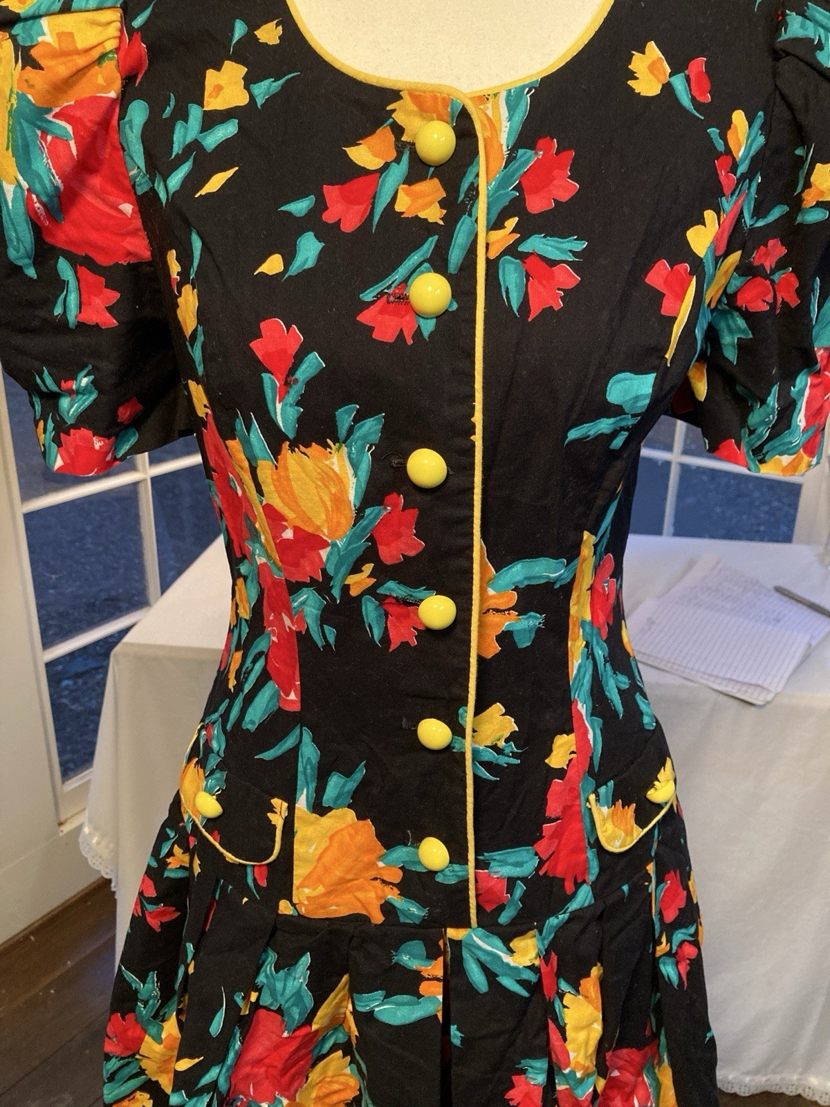 Vintage 1980s Culotte Romper Dress Black And Floral