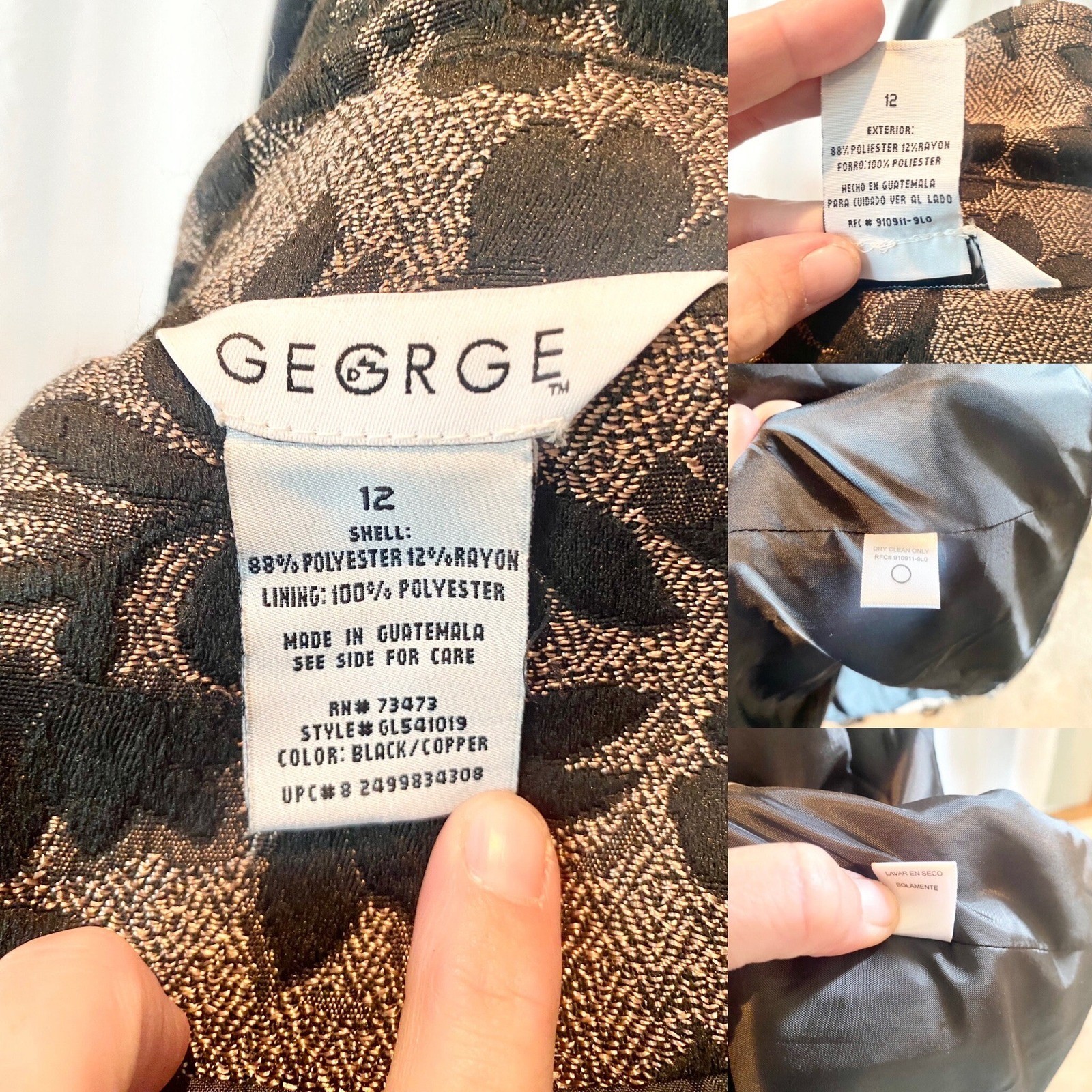 Vintage Brocade Trench Coat, Black Copper Metallic Floral, Size 12