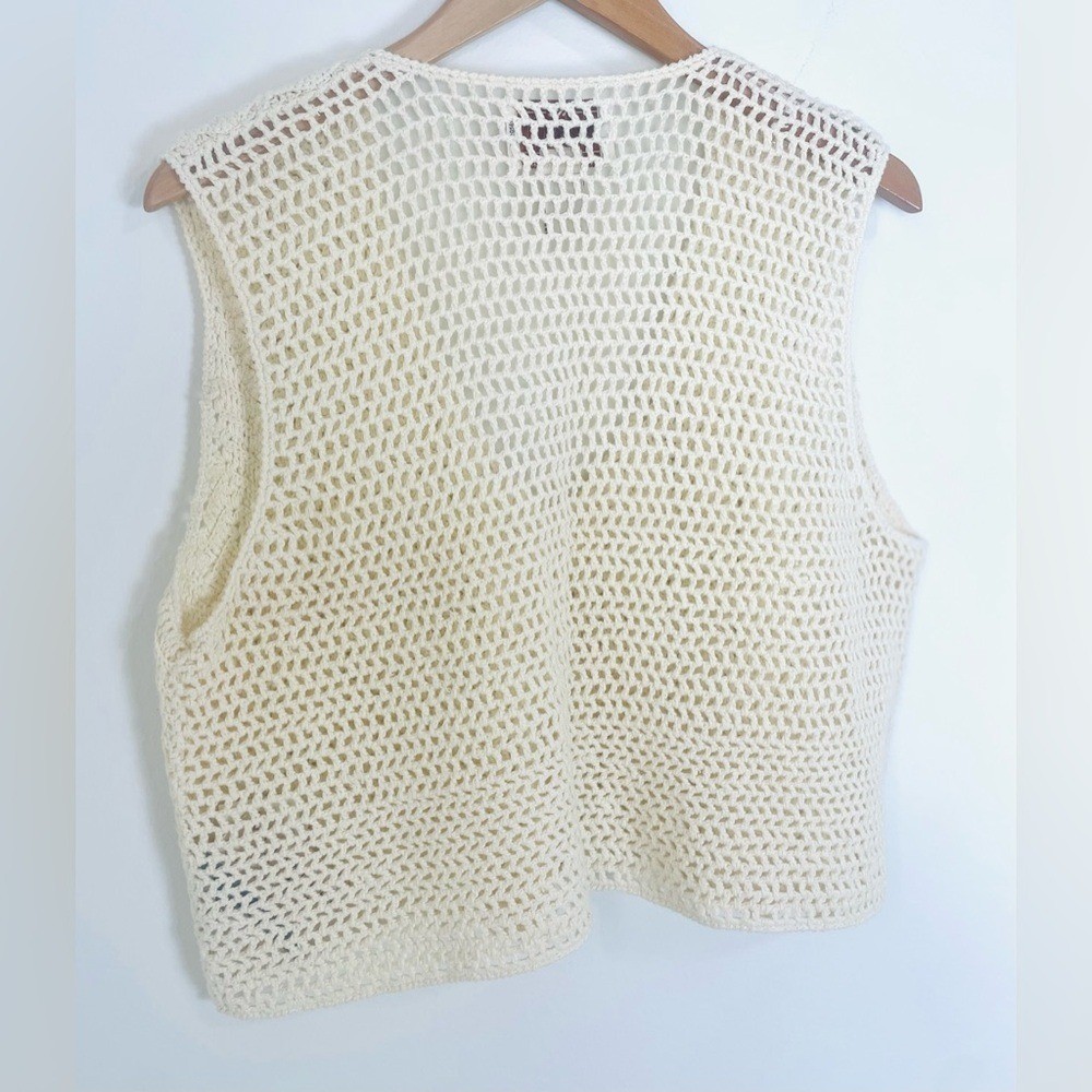 YARNWORKS Open Knit Sweater Vest Women’s Sz L Hand knit Ivory Hippie Boho