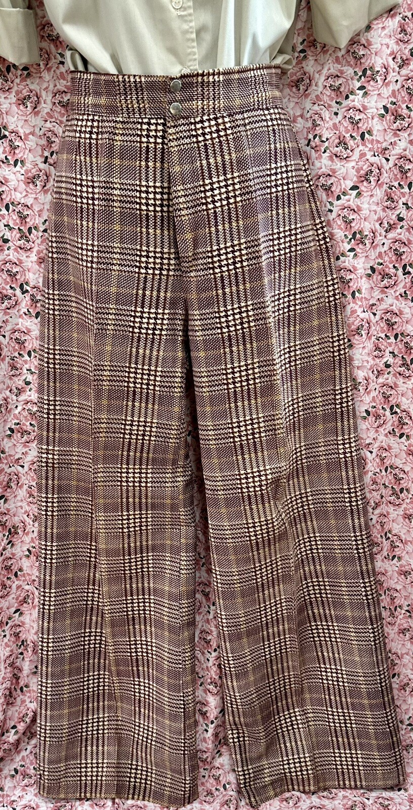 (VINTAGE) 70’s ILGWU Happy Legs Plaid Flare Trousers