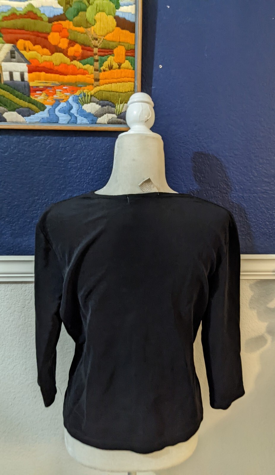 VTG Claudia D Black Wrap V-Neck Pullover V-Neck Top Blouse Sz Medium M