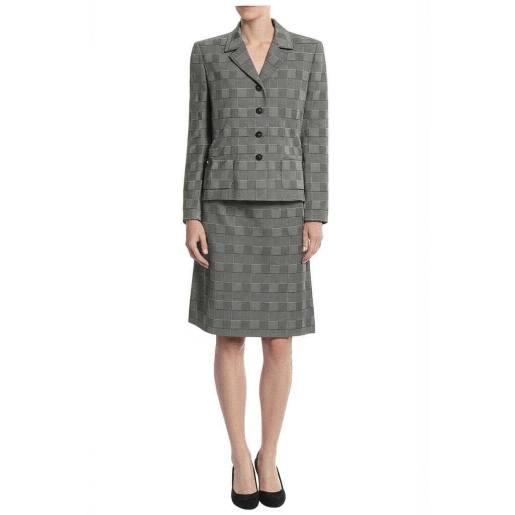 Petite Sophisticate 2PC Suit Set 10P Grey Black Plaid Vintage Classic Career