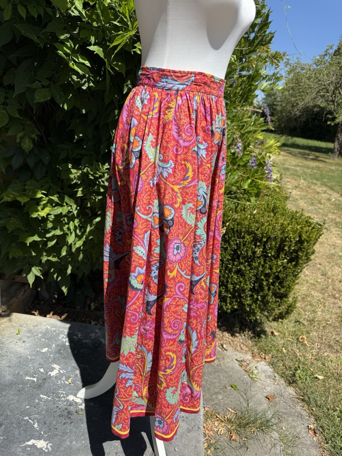 Vintage Kenzo Paris Cotton Skirt – Paisley Floral Print – Size FR 40 (M)