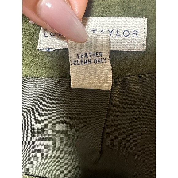 Vintage Y2K Lord & Taylor Olive Green Suede Leather Pencil Midi Skirt Size 6
