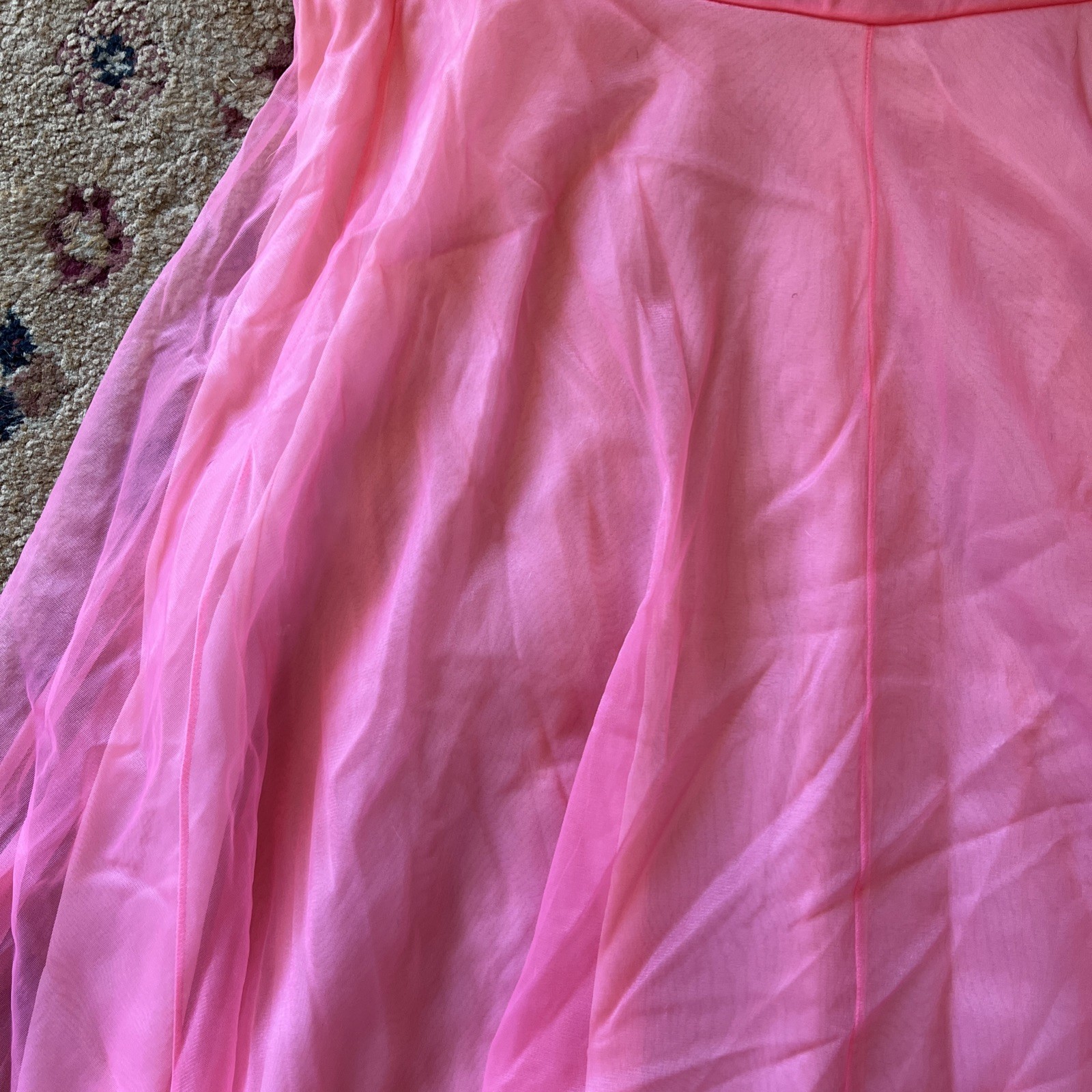 VTG 50’s VANITY FAIR SIZE M 32 NIGHTIE NIGHTGOWN PINK TRICOT NYLON CHIFFON LACE