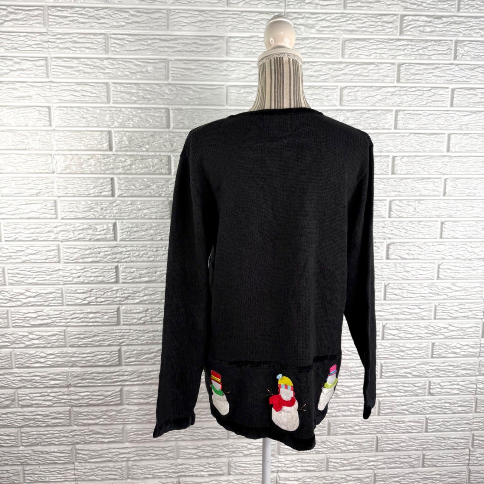 Vintage Quacker Factory Christmas Cardigan Sweater Embroidered Snowman Sz Medium