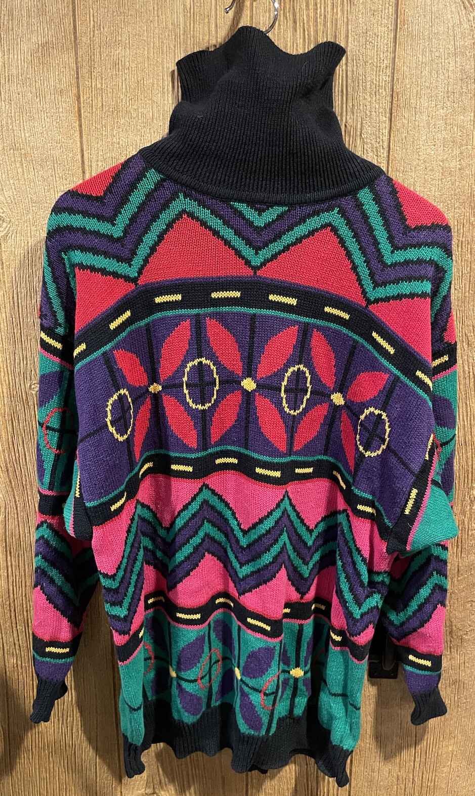 Vintage I.B. Sport Womens LG 1980s 90s Colorful Sweater Art Deco Geometric Tunic