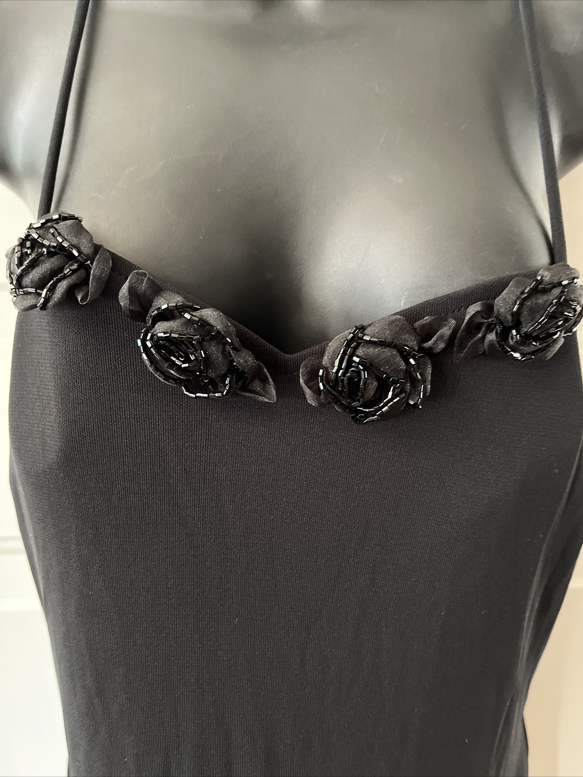 Vintage Joseph Ribkoff Black Spaghetti Strap Stretchy Dress Size 12